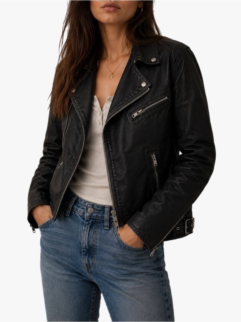 Polo Ralph Lauren Women’s Waxed Moto Biker Jacket Black Silver Hardware Size XL